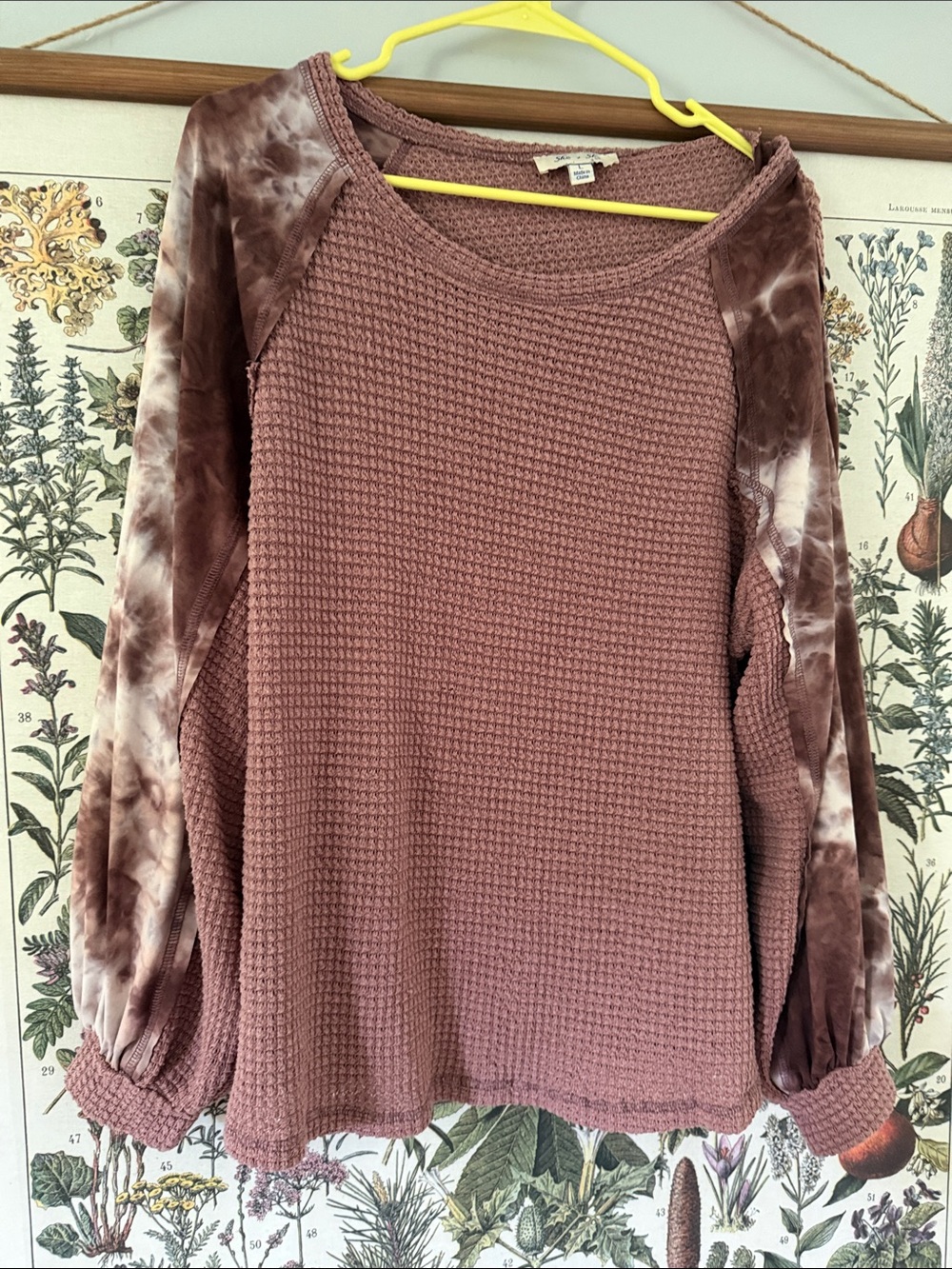 She + Sky Mauve Waffle Knit Sweater with Tie-Dye Sleeves